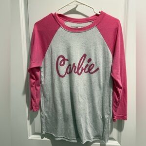 Tango Charlie Barbie Carbie Girl Raglan Tee Small Pink Gray